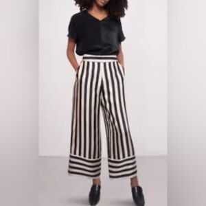 Linen Blend Wide striped Pants in Black and White L waist up to 36” L 36”